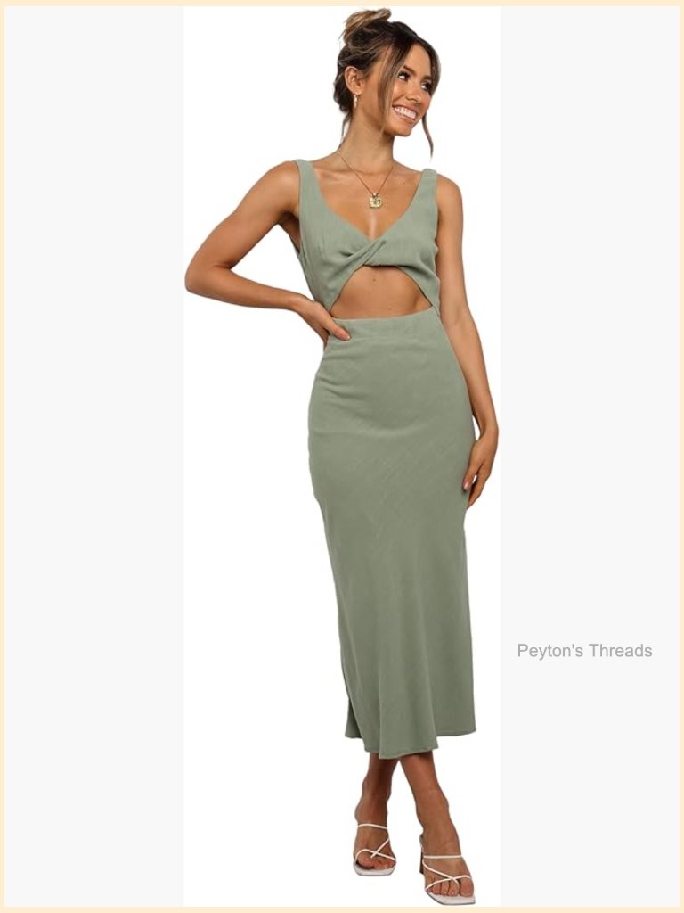 Midi Bodycon Dress With Bust Twist And Cut Out